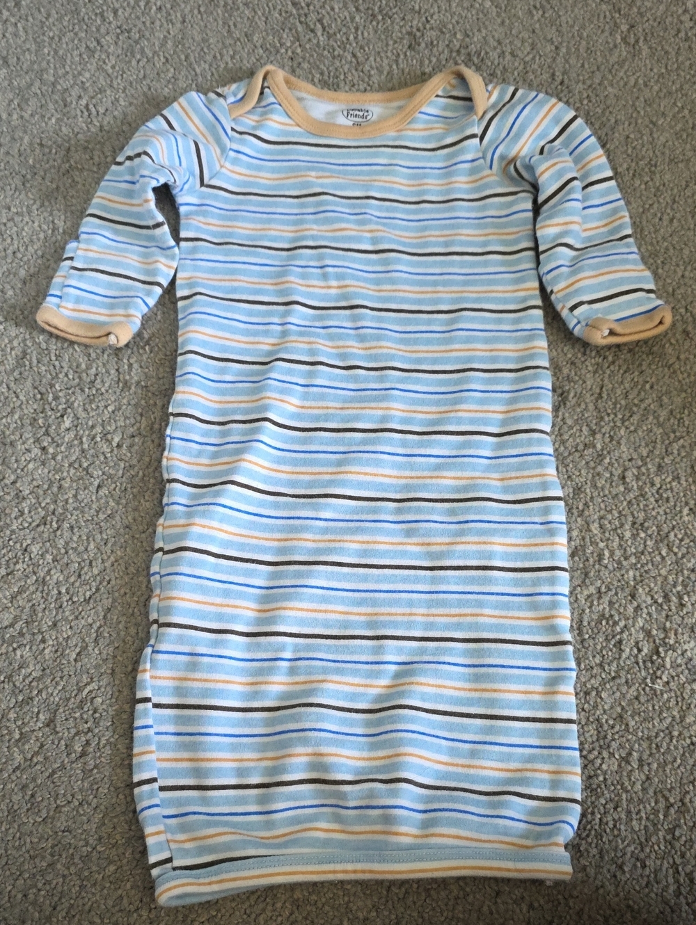 Luvable Friends Blue, Tan and White Striped Baby Gown